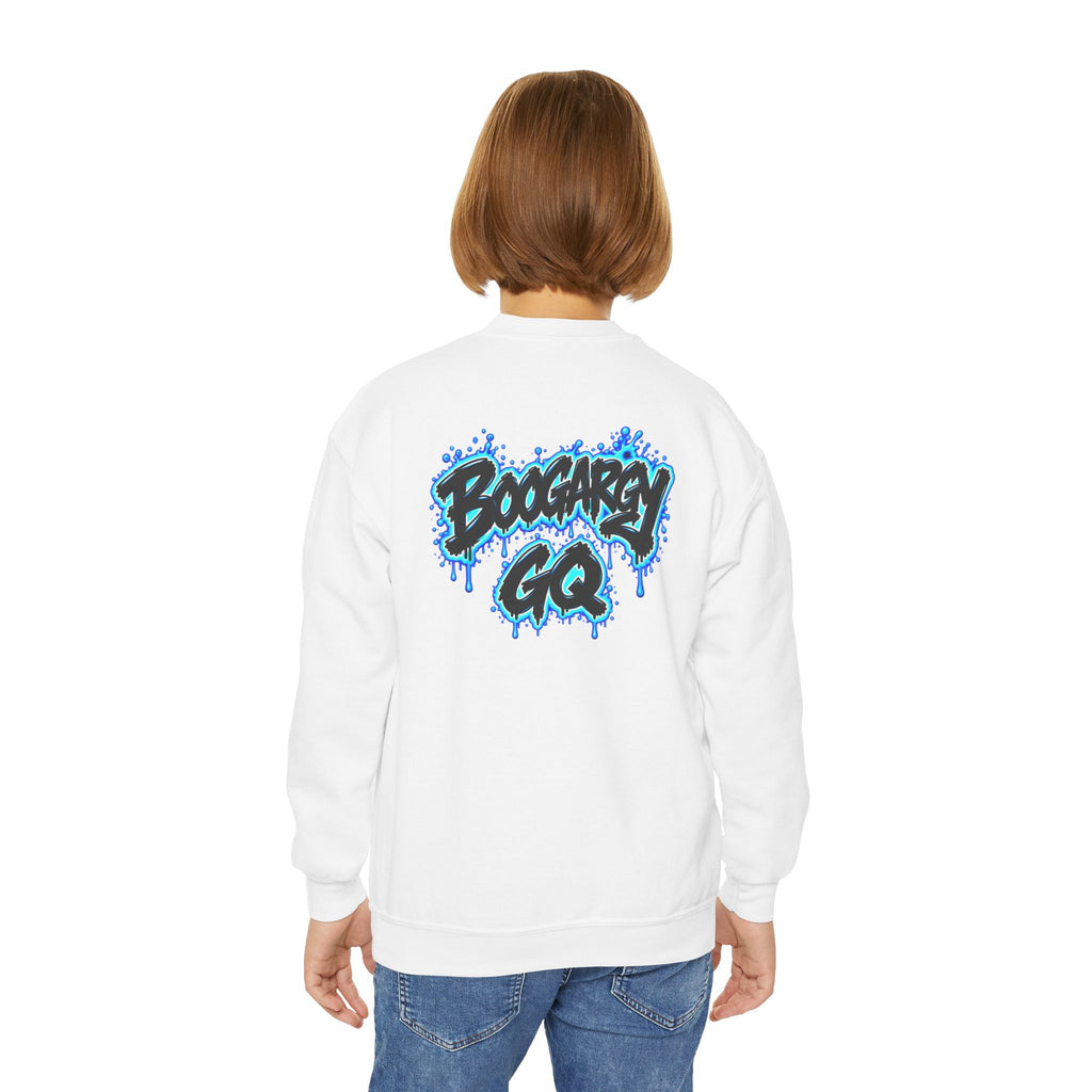 Youth Crewneck Sweatshirt — Blue Graffiti “Boogarry 420 / Boogarry GQ” Streetwear