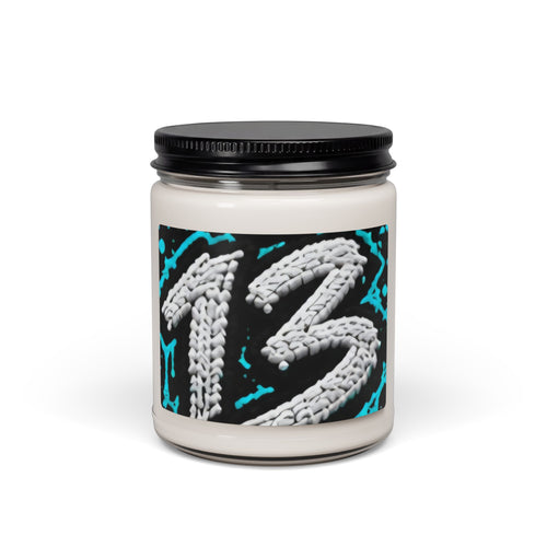 13 Graphic Soy Candle — 9oz Scented Jar Candle with Knitted Number Design